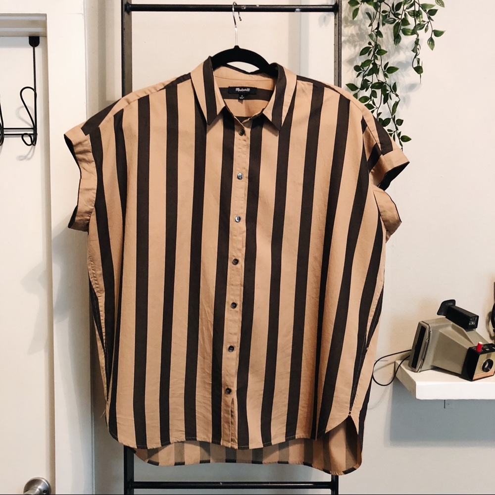 Madewell Central Shirt in Brown/Black Stripe